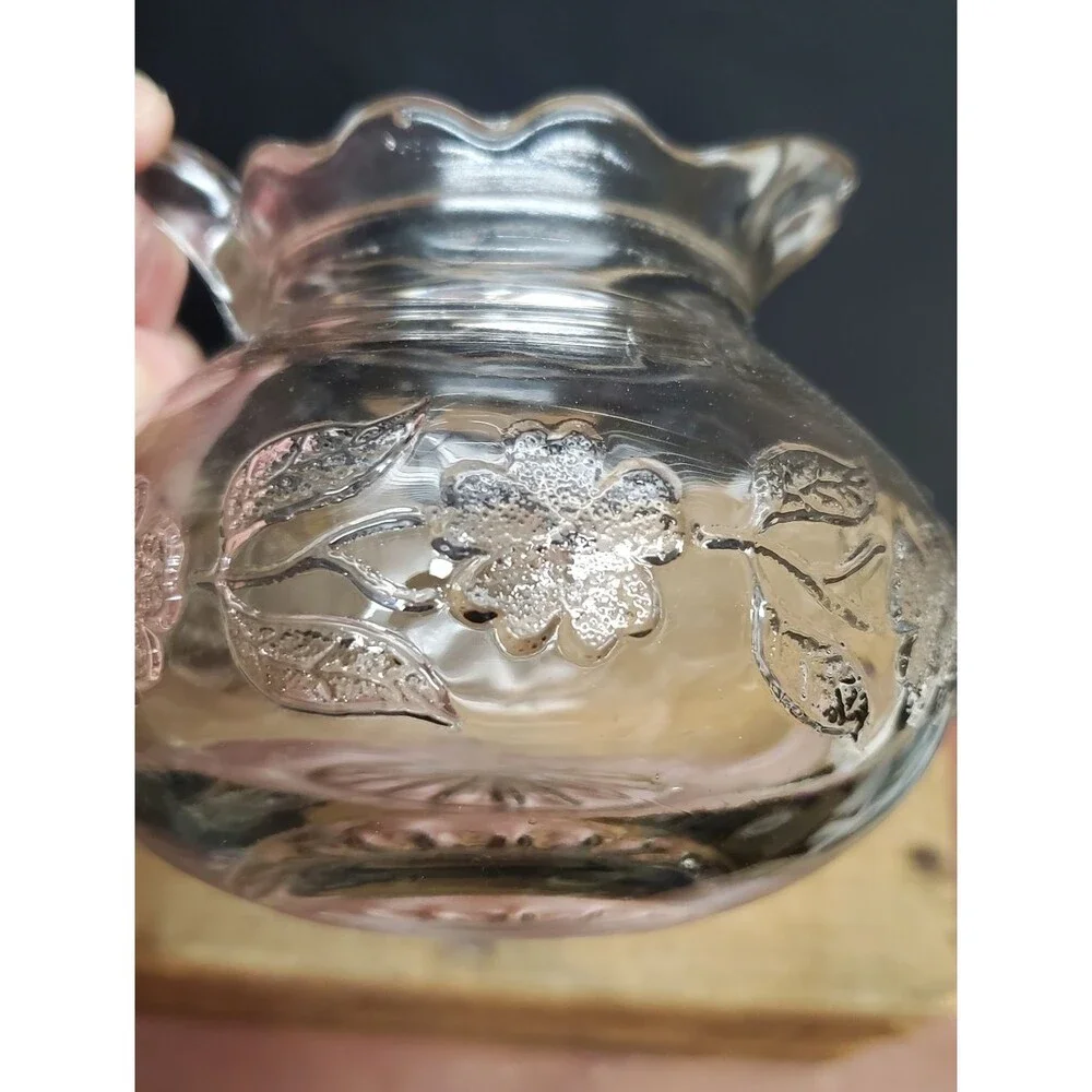 Jenkins Glass Antique Daisy Leaf Band Open Sugar and Creamer Clear Glass